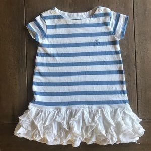 Ralph Lauren blue white stripe ruffles dress 18m